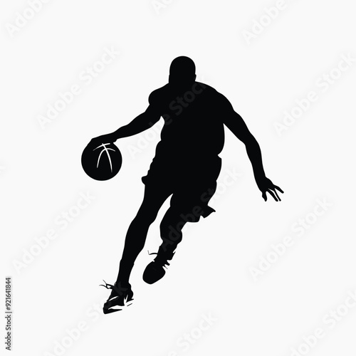 Silhouette basketball player dribbling