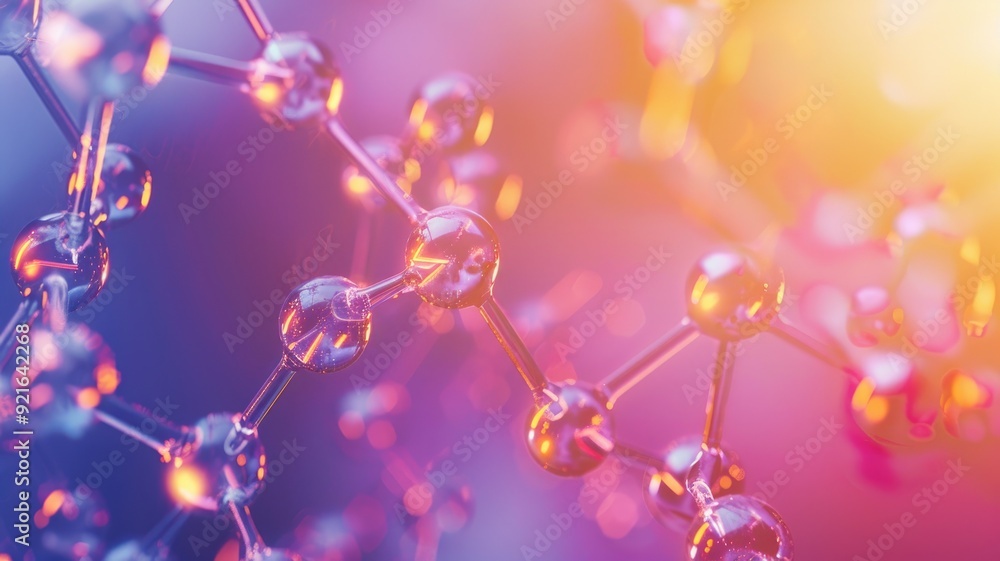 Abstract representation of molecular structures in vibrant colors pink, purple, and yellow Abstract representation of molecular structures in vibrant colors pink, purple, and yellow