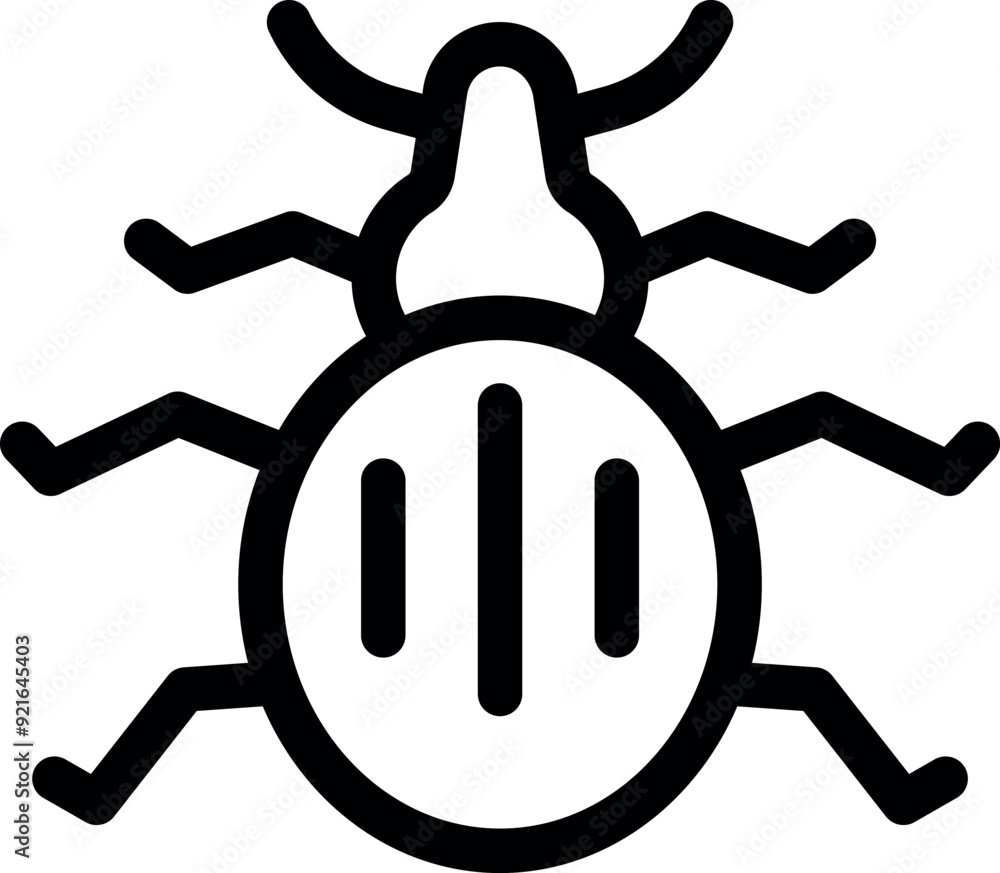 Simple black and white line art icon logo of a bug crawling Simple black and white line art icon logo of a bug crawling