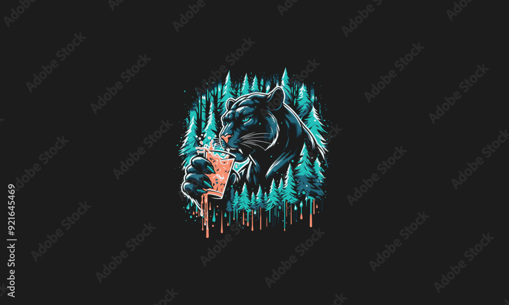 panther holding drink on forest vector illustration artwork design panther holding drink on forest vector illustration artwork design