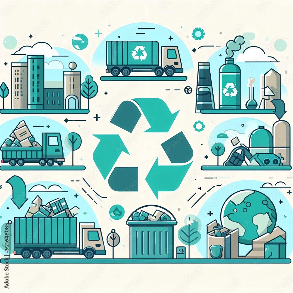 Eco-Friendly Recycling Process Illustration Eco-Friendly Recycling Process Illustration