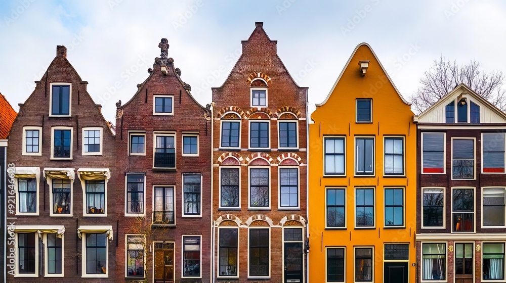 Fototapeta premium Typical facades of traditional Dutch houses in Amsterdam, Netherlands.