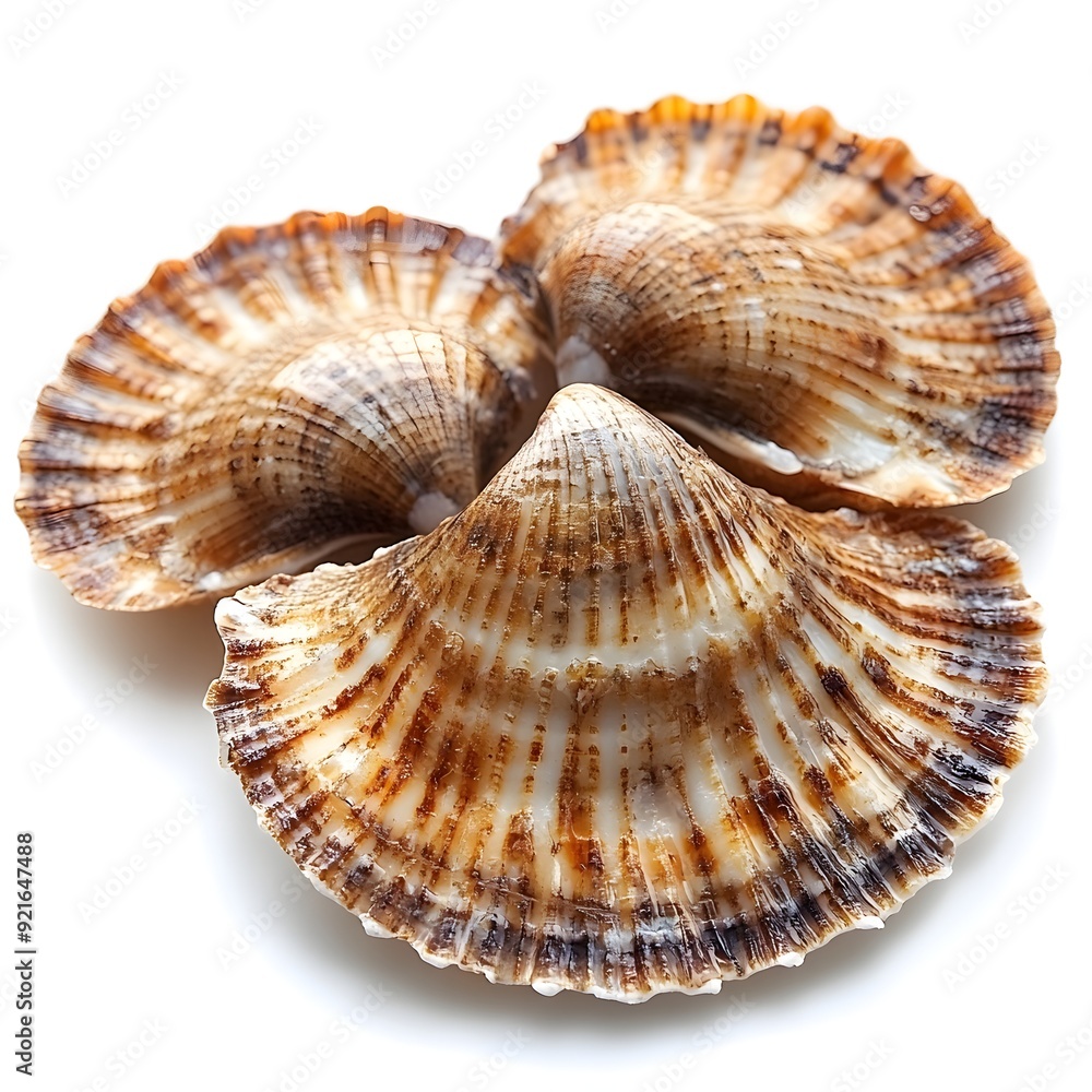 Elegant Scallop Shells Marine Culinary Delight on White Background Elegant Scallop Shells Marine Culinary Delight on White Background