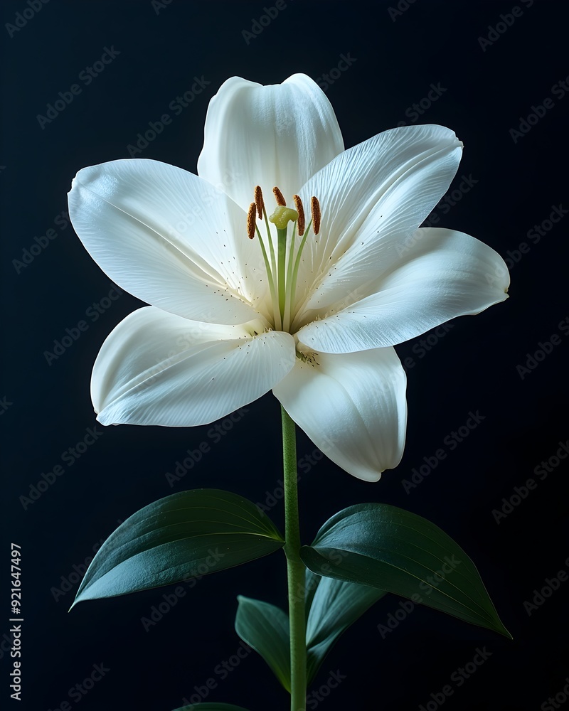 Fototapeta premium Elegant White Lily Bloom on Minimalist Black Background