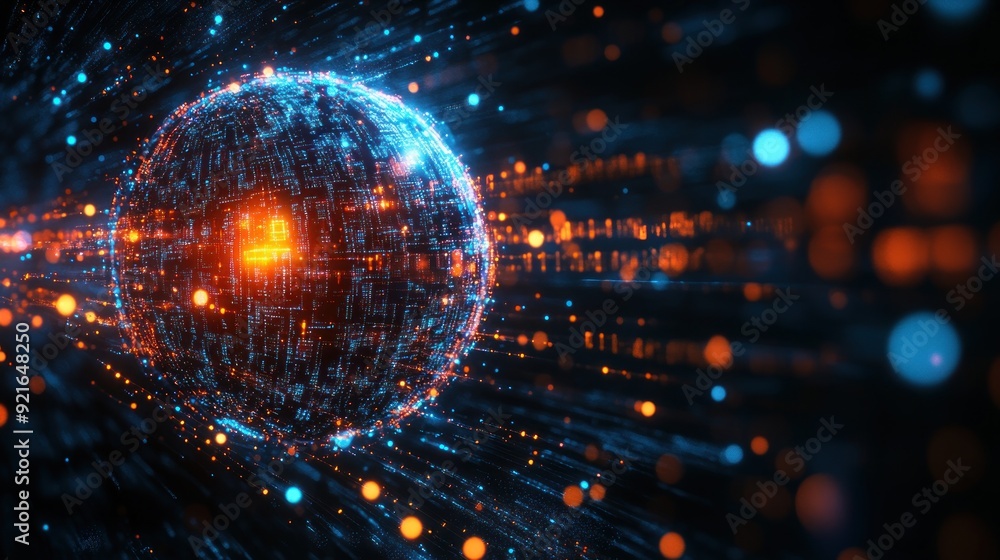Obraz premium AI-Powered Globe with Digital Data Streams Symbolizing Global Connectivity Concept.