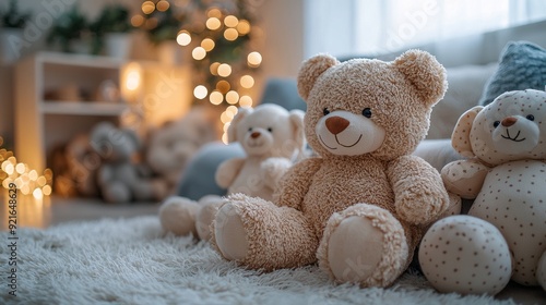 Wallpaper Mural Cute teddy bears arranged in a cozy bedroom with soft lighting Torontodigital.ca