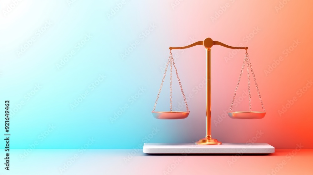Gold Scales of Justice on Neon Background. Gold Scales of Justice on Neon Background.