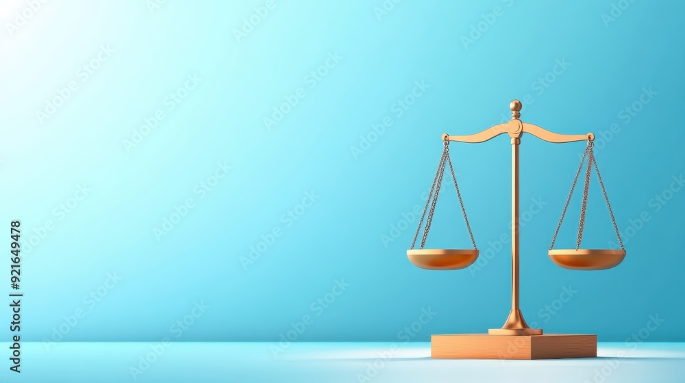 Golden Scales of Justice on Blue Background. Golden Scales of Justice on Blue Background.