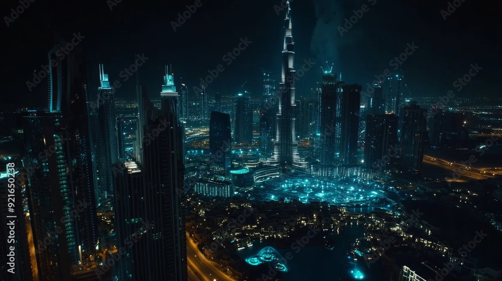 Obraz premium Dubai Skyline at Night - A City of Lights and Skyscrapers