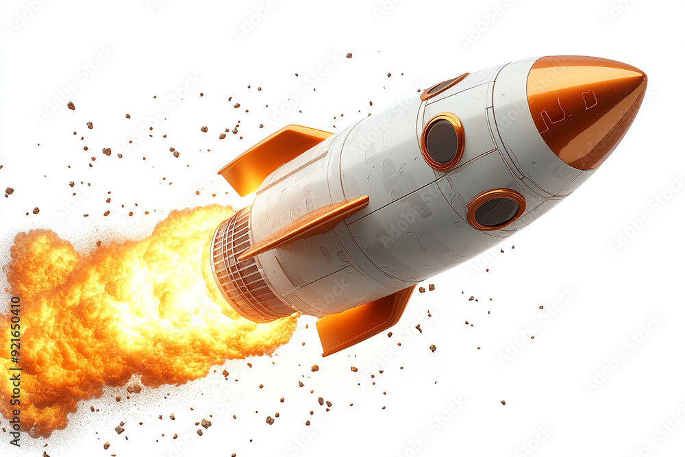 A rocket on a white background. Pencil drawing, vector illustration, 3d.