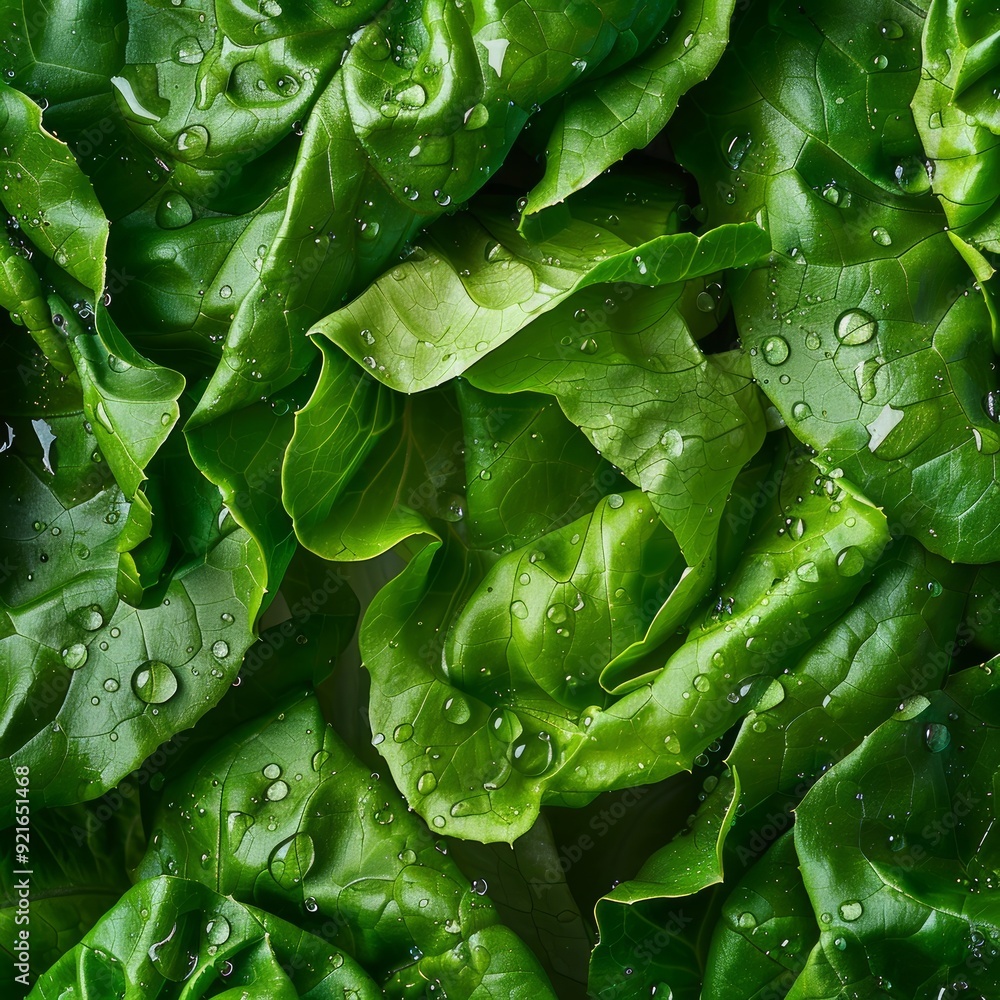 Fototapeta premium Overhead Shot of Lettuce with visible Water Drops. Close up.