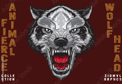 wolf fierce animal head illustration vector art wild logo badge patch emblem photo