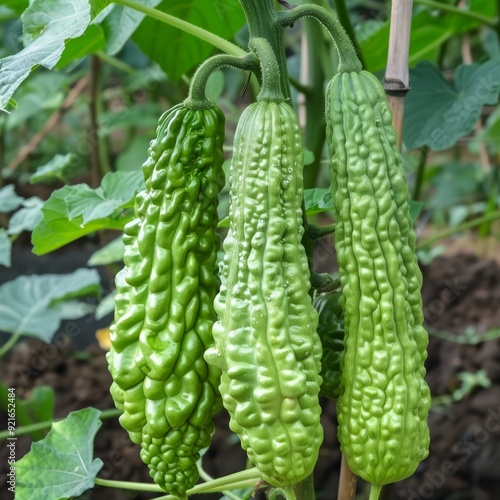 Closeup fresh bitter gourd ( bitter cucumber, Momordica Charantia or bitter melon )