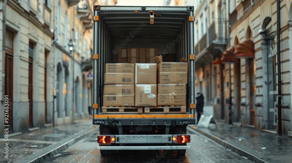 Naklejka premium Delivery Truck in City Alley