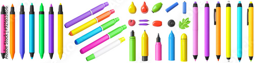 Colorful pens arranged in a row   on transparent background photo