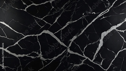 Black marble with white veins close up.