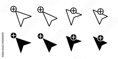 add cursor icon set. computer mouse cursor and plus sign. simple design isolated on white background