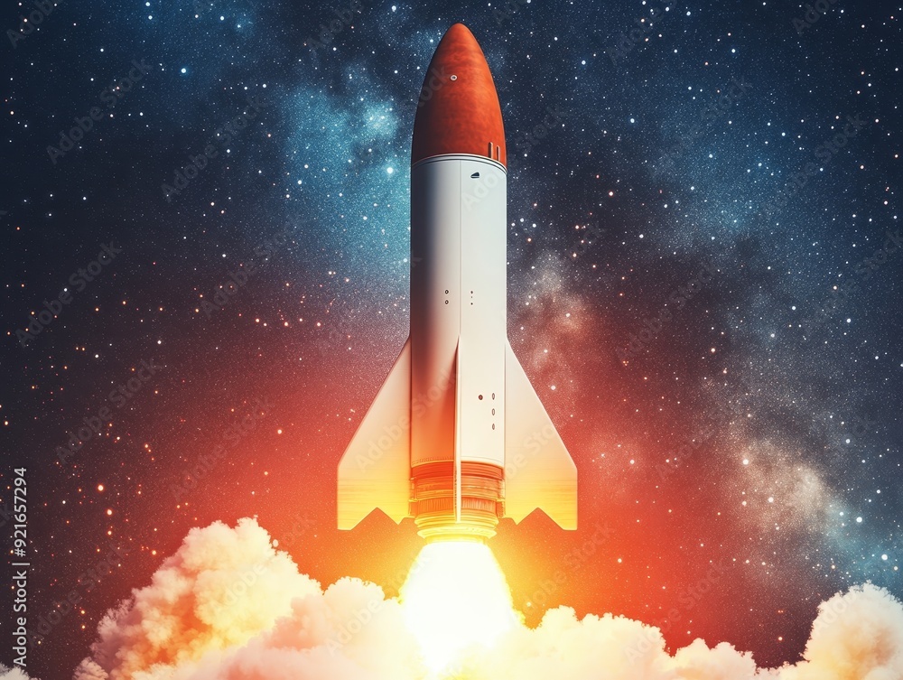 A stunning rocket launches into space, surrounded by vibrant flames and a starry night, symbolizing exploration and innovation. A stunning rocket launches into space, surrounded by vibrant flames and a starry night, symbolizing exploration and innovation.