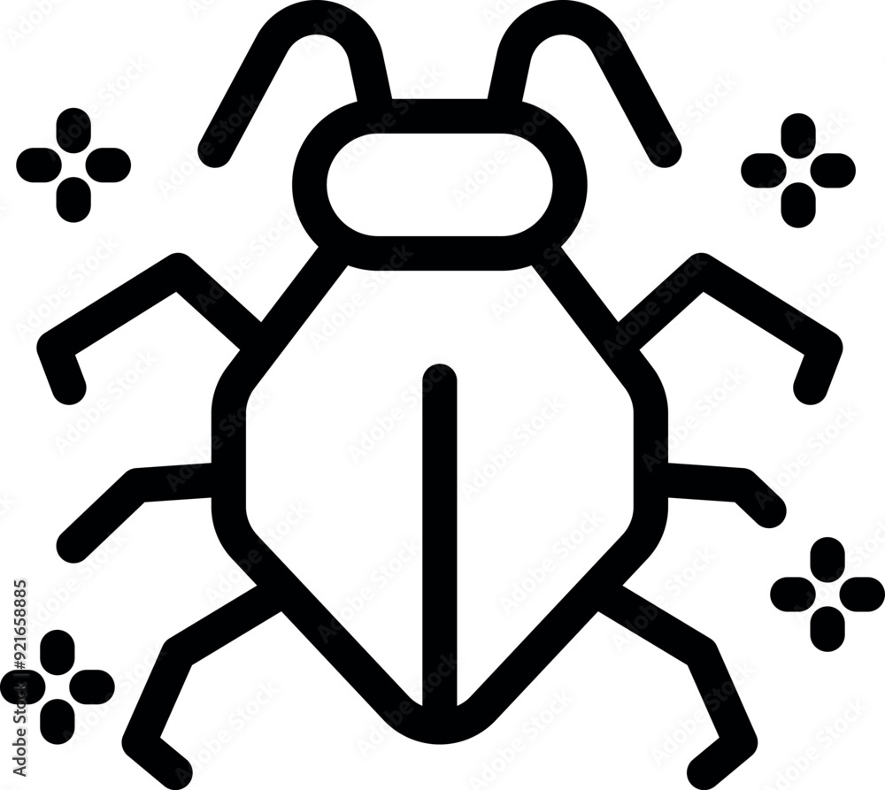 Simple line art icon of a bug, representing a computer virus or malware Simple line art icon of a bug, representing a computer virus or malware