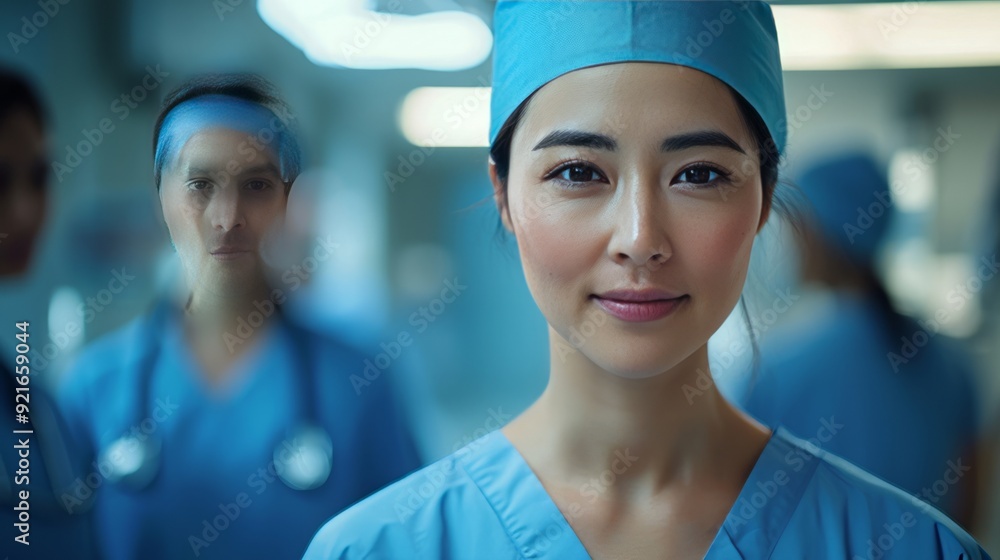Fototapeta premium Confident female surgeon in an operating room with her medical team