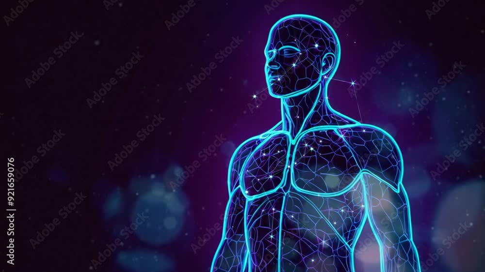 Human body constellation line dots. Male head blue cosmic health, seamless and looping animation background 4k
Human body constellation line dots. Male head blue cosmic health, seamless and looping animation background 4k
