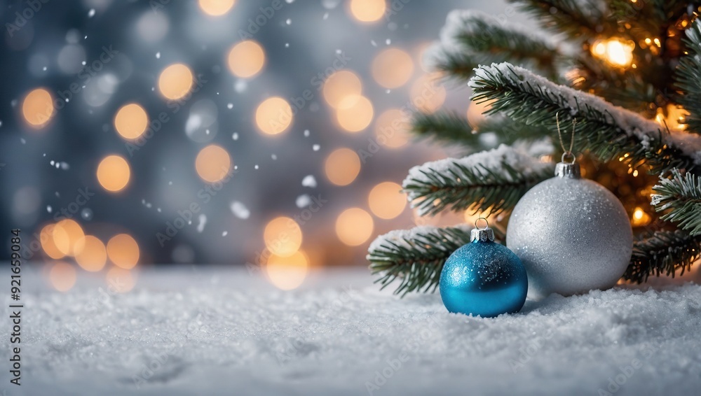 Empty white snow with blur Christmas tree with bokeh light Empty white snow with blur Christmas tree with bokeh light
