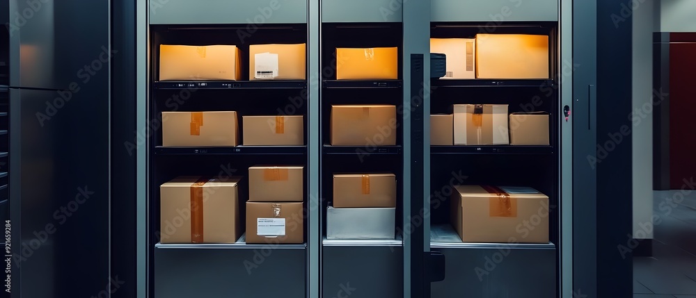 Parcel Locker with Multiple Packages Showcasing Convenient Self Service Delivery Options for Online Shopping and E Commerce Logistics Fulfillment Parcel Locker with Multiple Packages Showcasing Convenient Self Service Delivery Options for Online Shopping and E Commerce Logistics Fulfillment