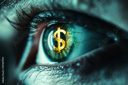 Venal or sellout concept image with eye of a person showing money in iris