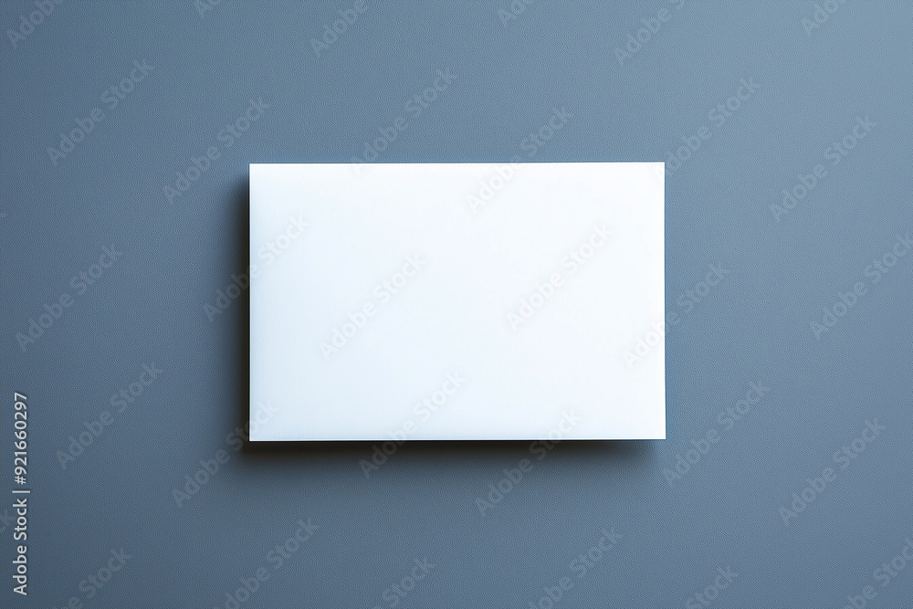 A blank white card lying on a textured blue surface, perfect for mockups or adding personalized text, with abundant copy space.
