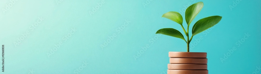 A vibrant green plant growing in a clay pot, symbolizing growth, freshness, and nature against a calming blue background. A vibrant green plant growing in a clay pot, symbolizing growth, freshness, and nature against a calming blue background.