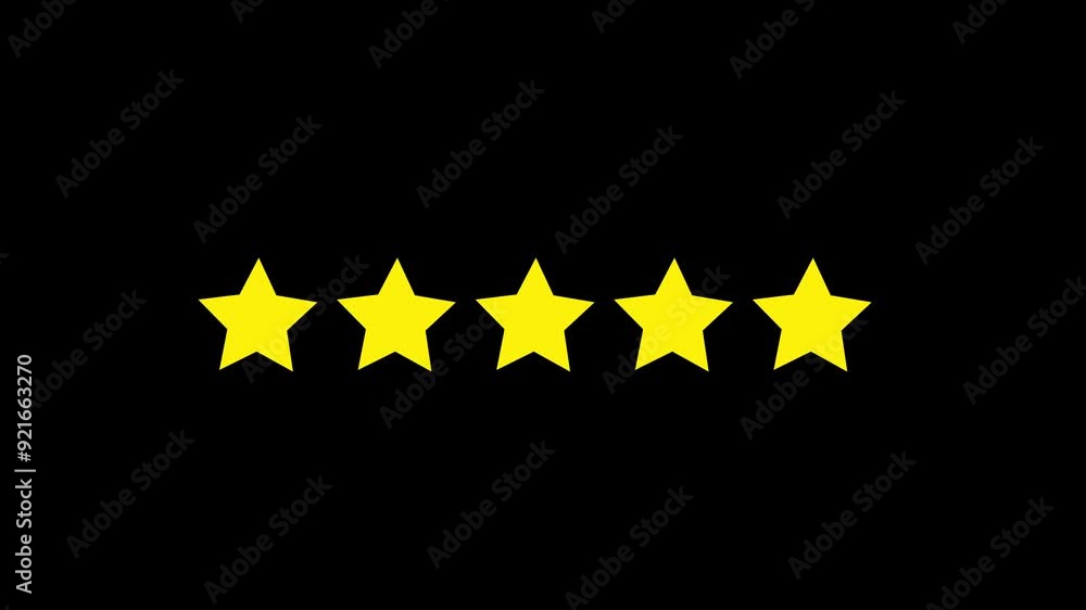Online customer satisfaction review survey rating stars icon animation. Customer Ratings. Five star give feedback isolated on black background Online customer satisfaction review survey rating stars icon animation. Customer Ratings. Five star give feedback isolated on black background