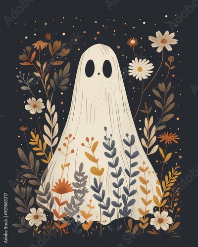 Cute retro floral print, charming ghostly light