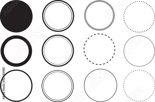 Black Silhouette Circle Set Vector Style Illustration on a White Background