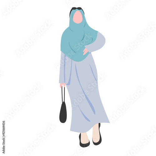 Girl hijab wearing longdress in modern fashion standing like a model photo