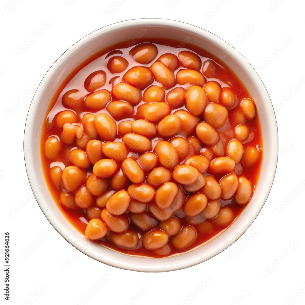 Baked beans in tomato sauce on white bowl on transparent background Baked beans in tomato sauce on white bowl on transparent background
