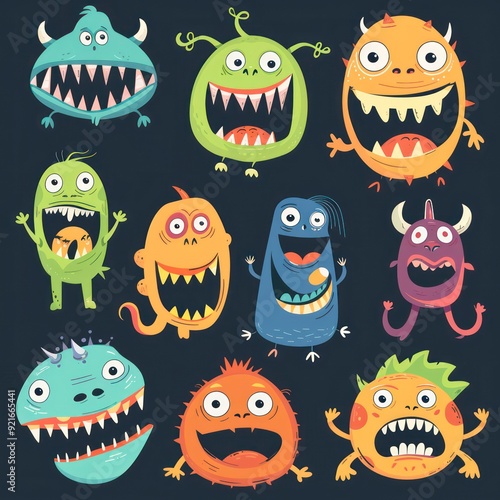 collection of funny monsters making silly faces