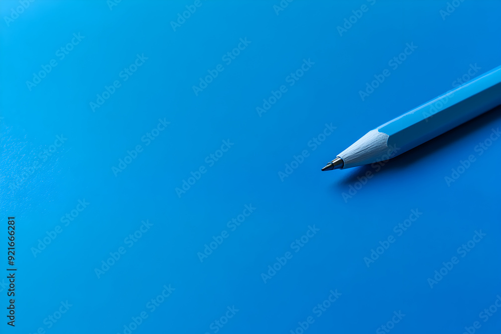 A blue pencil is on a blue background A blue pencil is on a blue background
