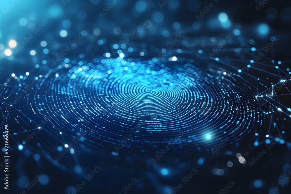 A blue image of a fingerprint with a lot of dots. The image is abstract and has a futuristic feel to it A blue image of a fingerprint with a lot of dots. The image is abstract and has a futuristic feel to it