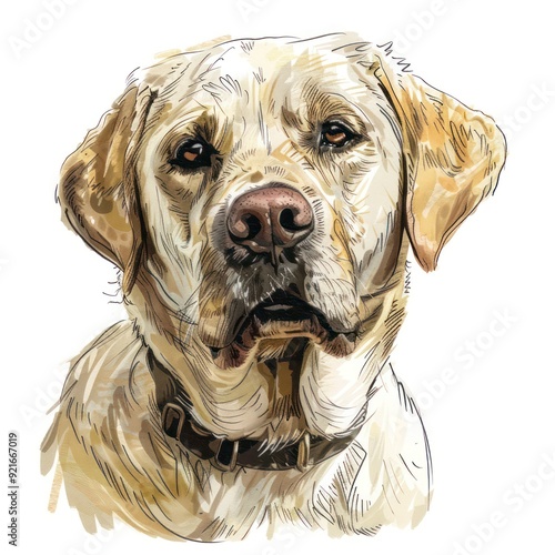 hand-drawn yellow labrador illustration isolated on white background photo