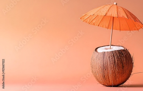 Wallpaper Mural Coconut with orange umbrella on a pink background. Torontodigital.ca