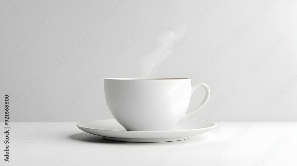 Clean White Coffee Cup with Steam Rising on a White Surface Clean White Coffee Cup with Steam Rising on a White Surface