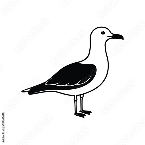 Black standing seagull  Vector icon isolated on white background