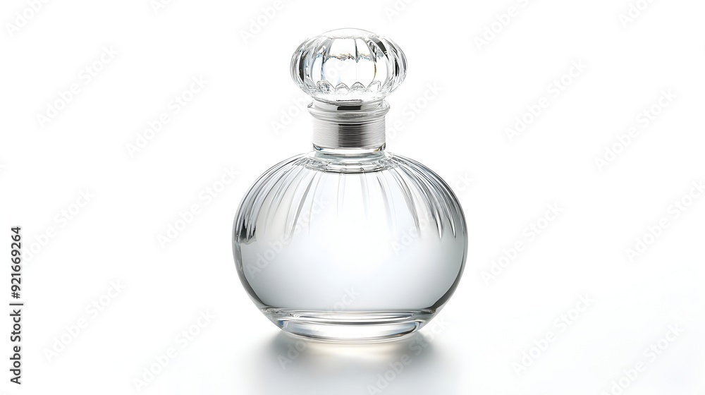 Elegant Perfume Bottle with Decorative Cap on White Background Elegant Perfume Bottle with Decorative Cap on White Background