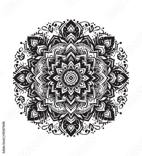 mandala vector style,silhouette vector,black and white color photo