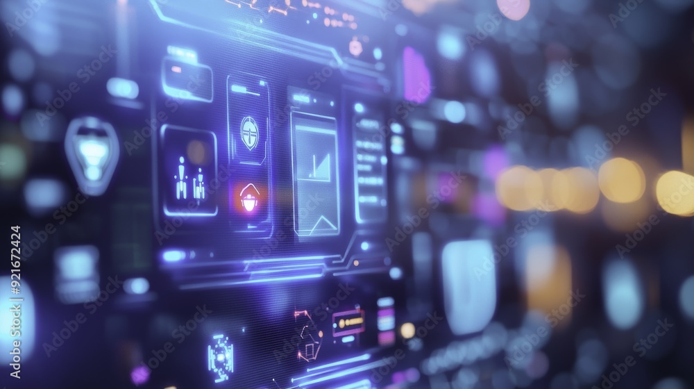 Futuristic Tech Interface with Neon Lights Futuristic Tech Interface with Neon Lights