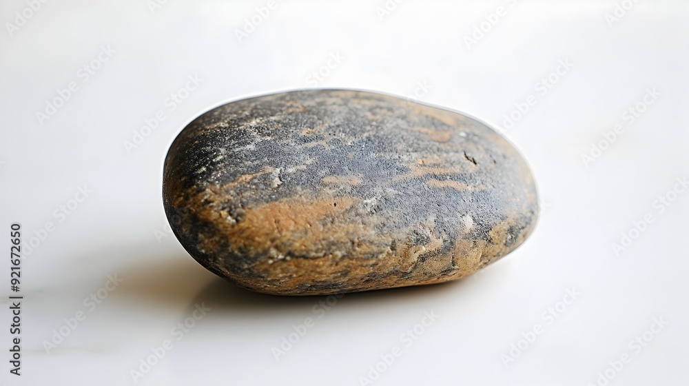 Smooth Round Pebble with Natural Pattern on White Surface Smooth Round Pebble with Natural Pattern on White Surface