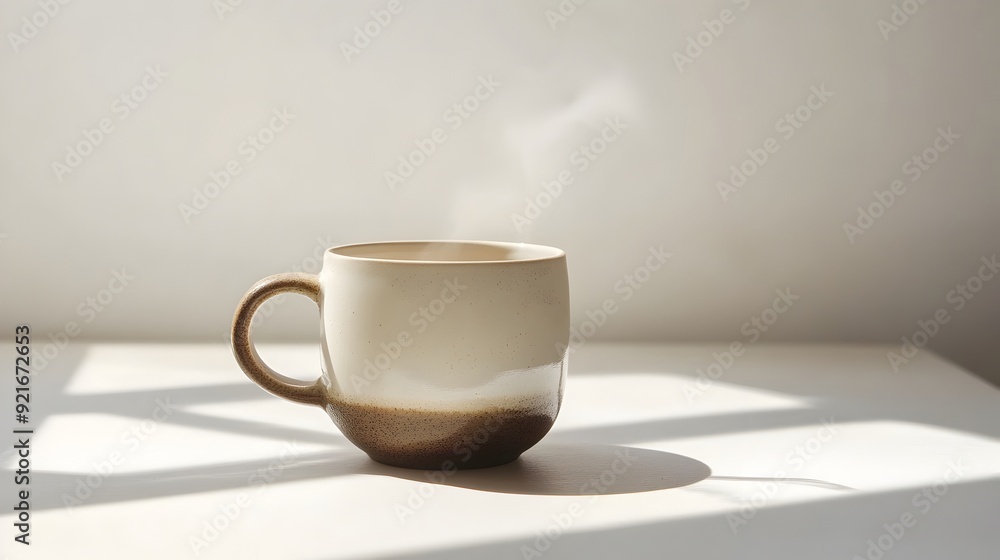 Steaming Ceramic Coffee Mug on White Surface Capturing Minimalist Modern Ambiance Steaming Ceramic Coffee Mug on White Surface Capturing Minimalist Modern Ambiance