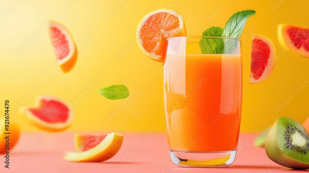 Vibrant Detox Juice & Fruits for Healthy Digestion - Flat Design Concept with Copy Space Vibrant Detox Juice & Fruits for Healthy Digestion - Flat Design Concept with Copy Space