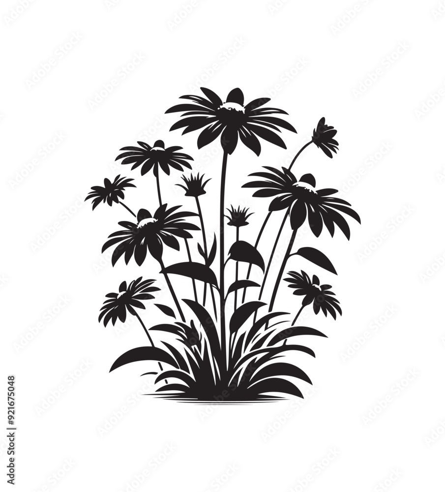Fototapeta premium black eyed susan vector style,silhouette vector,black and white color