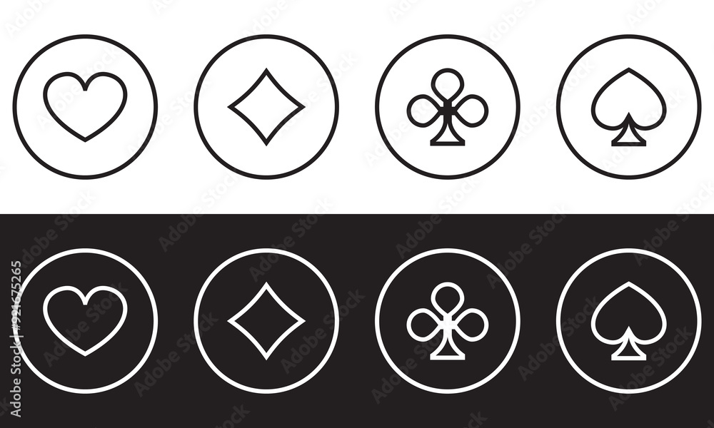 Card suits icon. Element of gambling for mobile concept and web apps. Thin vector icon for website design and development, app development. Premium in white and black icon. Vector illustration. EPS10 Card suits icon. Element of gambling for mobile concept and web apps. Thin vector icon for website design and development, app development. Premium in white and black icon. Vector illustration. EPS10